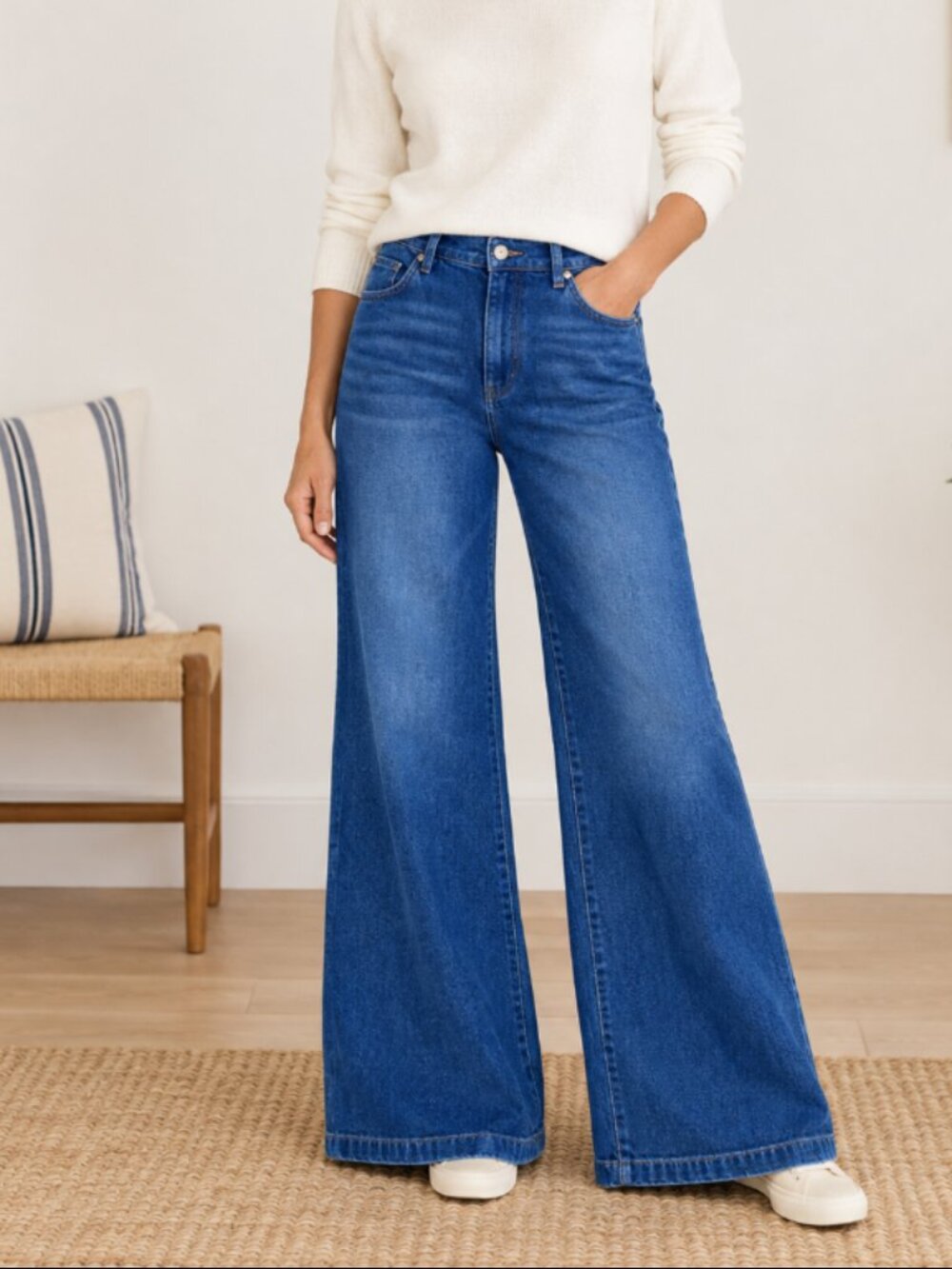 J. Jill High Rise Wide Leg Jeans Size 2 Dark Wash Stretch Flared Indigo Trouser
